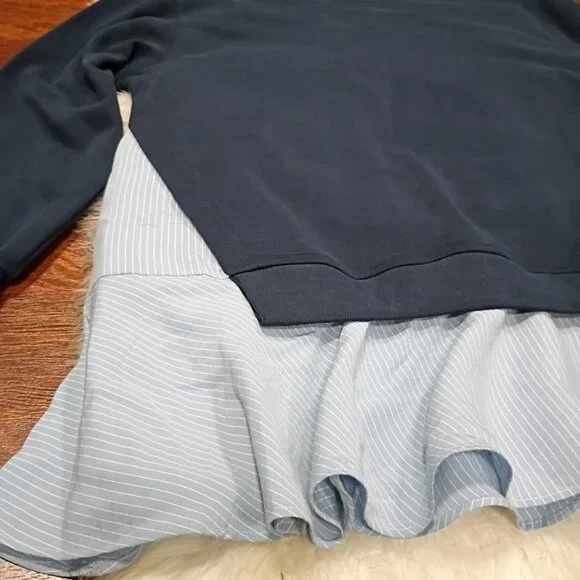 Maeve Navy Sweatshirt Dress Blue Striped Ruffle Hem Womens S Cotton Blend - Picture 6 of 11